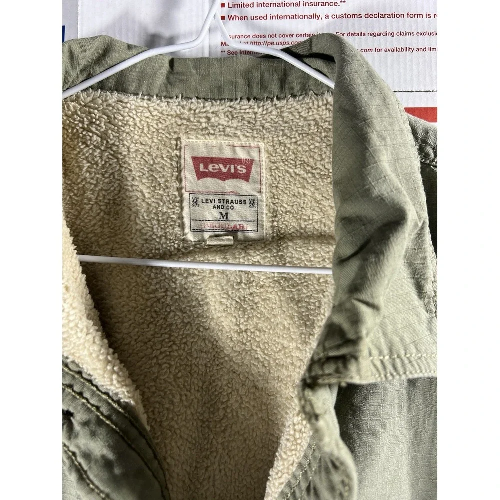 Vtg Levis Shirt Mens Med Sherpa Lined‎ Shacket Button Utility Outdoors Chore